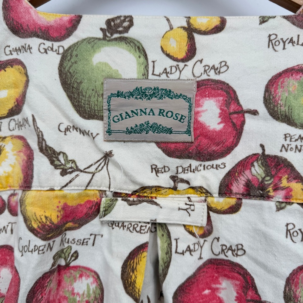 VTG Gianna Rose Apple Print Button Up Garden Artist Smock Cottage Core Nature OS - Picture 8 of 11